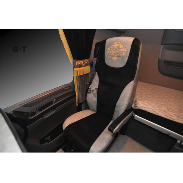Pokrowce PRESTIGE LINE DAF XF 105 OD 2012r. DAF 106 OD 2013r. fotele lotnicze – 2 pasy Nr. 124 (23cm) SZARO-CZARNE - obrazek 3