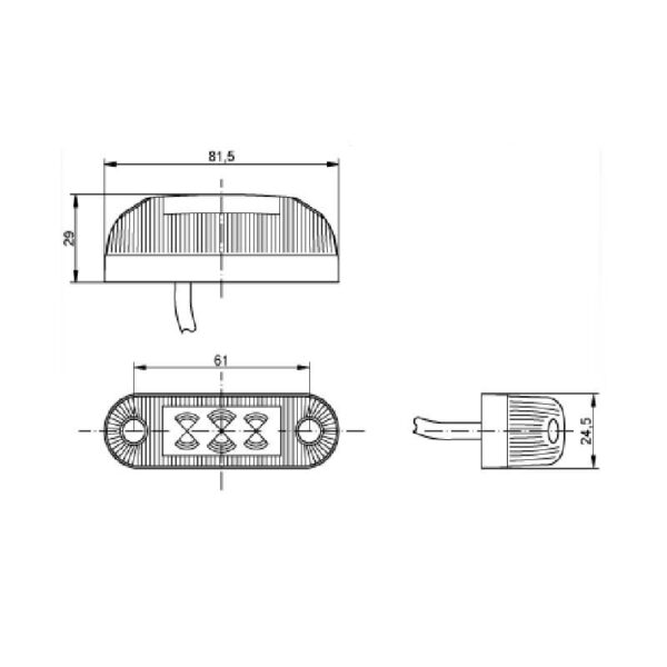 Lampa obrysowa owalna diodowa, czerwona, kabel 0,5m, 12/24V - obrazek 3