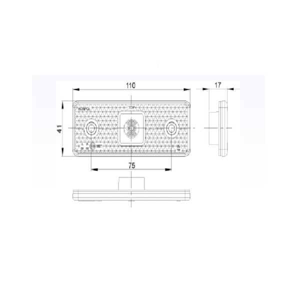 Lampa obrysowa prostokątna z odblaskiem HOR 42, diodowa - pomarańczowa, 12/24V, wieszak mocowany za lampą - obrazek 3