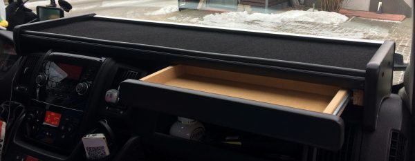 Półka duża z szufladą, stolik RTV BUS DUCATO JUMPER BOXER od 2006 r. welur